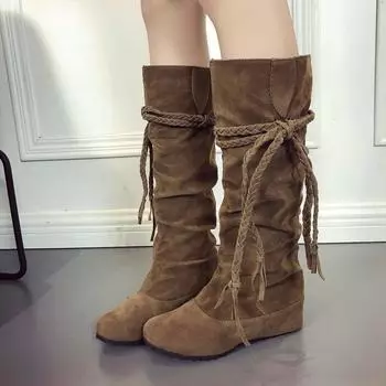 мода Zapatos Mujer Женщина Весна Зима Женские Ботинки Тренд Замшевые Повседневные Ботинки С Кисточками Женские Ботинки До Колена Женские Ботинки Large43 Botas Mujer 35 чёрный
