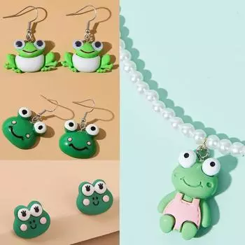 Мода, жемчужное ожерелье в виде лягушки, трендовые персональные украшения с подвесками в виде животных, серьги в виде лягушки