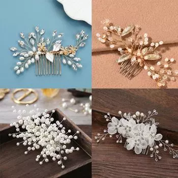 Мода Жемчужные Листья Тиара Украшения Для Волос Свадебные Заколки Головной Убор Цветок Заколка Для Волос Расчески Для Волос