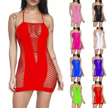 Мода женщин сетки сексуальное женское белье ажурные Babydoll мини-платье размер боди