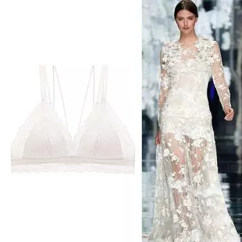 мода Женщины Сексуальный кружевной бюстгальтер с открытой спиной без бретелек Невидимый бюстгальтер без косточек Нижнее белье с низкой спиной Треугольный женский бюстгальтер с лифчиком Нижнее белье 38/85AB белый