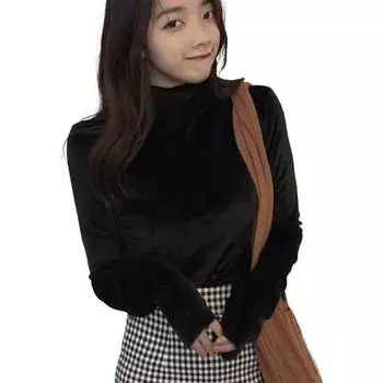 МОДА Женская блузка однотонная водолазка с длинным рукавом облегающий утепленный свитер осень-зима плюшевая дорожная футболка рубашка уличная одежда M серый