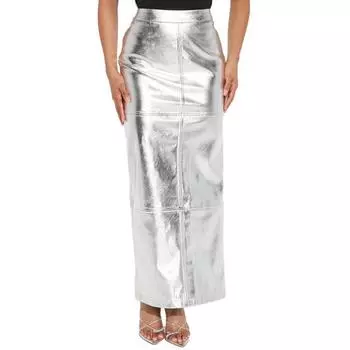 МОДА Женская длинная юбка из глянцевой гладкой искусственной кожи с разрезом по низу, облегающая однотонная юбка в стиле пэчворк для клубной вечеринки, макси-юбка S серебряный