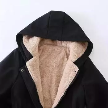 МОДА Женская хлопковая одежда Европейская и американская зимняя одежда 2024 года, новый продукт, свободная одежда с завязками на талии, утепленная ветровка Pike Wind с капюшоном S чёрный