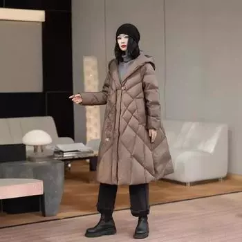 МОДА Женская куртка-пуховик 2024 Зима Новая Белая Утиная Пуховая Утепленная Свободная Женская Куртка-пуховик Длинная Куртка Одежда M розы красного