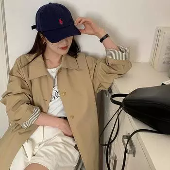 МОДА Женская куртка-ветровка осень 2024 года, женская корейская версия, полосатая длинная куртка до колена, женская одежда One Size темно серый