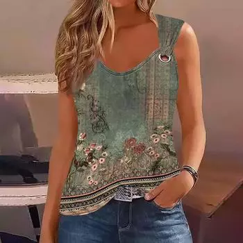 МОДА Женская майка с V-образным вырезом, базовая, с принтом, повседневная, струящаяся, летняя, без рукавов, с глубокими боковыми вырезами для женщин S чёрный