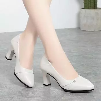 мода Женская мода Черный искусственная кожа Весна Slip On квадратный каблук Туфли женские повседневные офисные туфли французский ретро мелкий рот темперамент 35(Foot22.5cm)