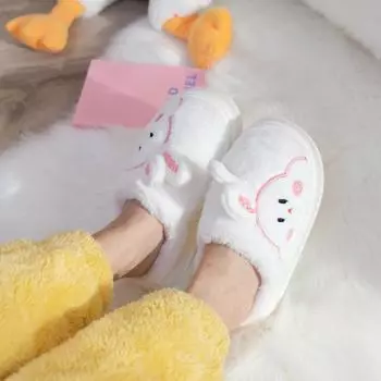 мода Женская мода Милый кролик Толстая подошва Плюшевые тапочки Теплые домашние пушистые тапочки Женская обувь 36 синий