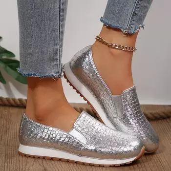 мода Женская мода Slip On Lazy Shoes Удобные мягкие мокасины Shallow Loafers для женщин 2024 Легкие нескользящие туфли на плоской подошве Женская повседневная обувь 36 золотой