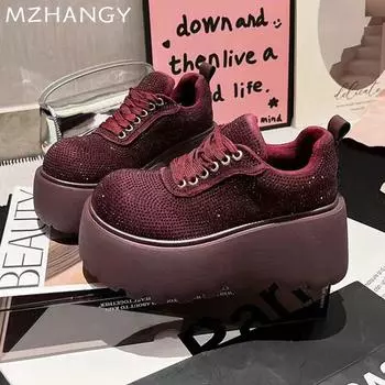 мода Женская обувь на платформе с плоскими подошвами Модные повседневные кроссовки для женщин 2024 года Тренд Зимние новые кроссовки для бега Уютное платье для прогулок Mujer De Zapatos 35 чёрный