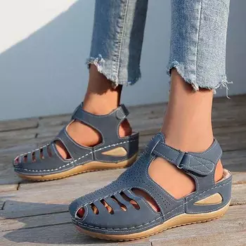 мода женская обувь сандалии летние мягкие женские туфли дышащие сандалии женские туфли на танкетке нескользящая обувь женские сандалии женские 35 чёрный