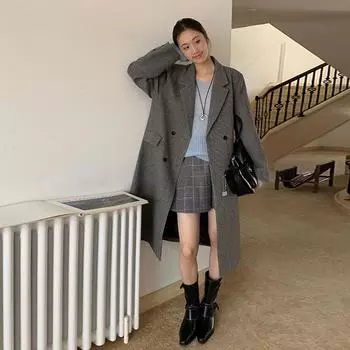 МОДА женская одежда 2024 осень и зима новый блейзер женский корейский вариант длинное двухстороннее кашемировое шерстяное пальто Одежда One Size хаки