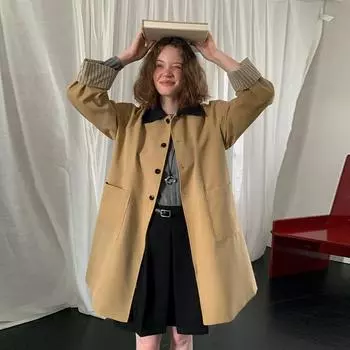 МОДА Женская одежда 2024 Осень Новая женская ветровка Женская ветровка средней и длинной длины для женщин Высококачественная ветровка Осенняя и зимняя одежда average size светло-желтого