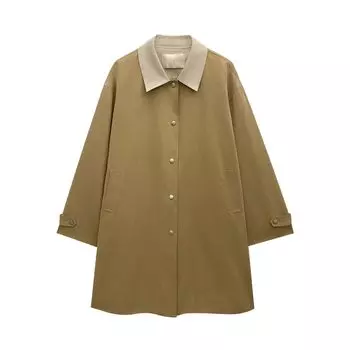 МОДА женская одежда 2024 осень новый тренчкот женский корейский вариант контрастного цвета среднее и длинное пальто женская одежда average size хаки