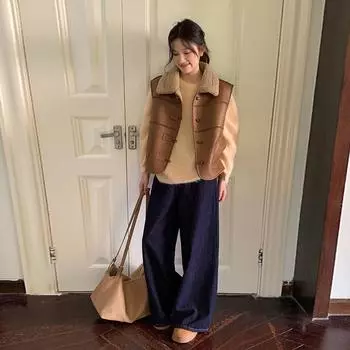 МОДА женская одежда 2024 зима новый мех интегрированный верхняя одежда жилет женская короткая плюшевая куртка жилет Одежда average size