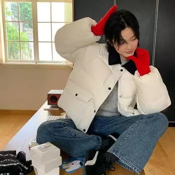 МОДА Женская одежда 2024 Зимняя новая белая куртка на утином пуху женская корейская версия короткая короткая куртка женская одежда One size синий