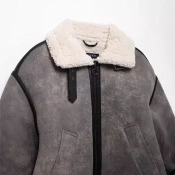 МОДА женская одежда Европейский и американский стиль зимняя новая куртка с контрастными лацканами и меховой отделкой Одежда XS