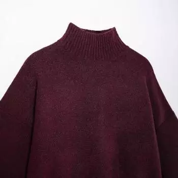 МОДА Женская одежда Зимний новый свитер с высоким воротом Простой мягкий низ вязаный свитер Одежда S бордовый
