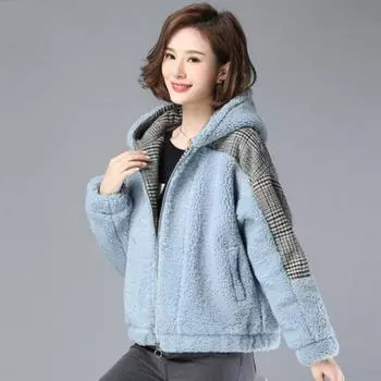 МОДА Женская осенне-зимняя искусственная овечья плюшевая шерсть большого размера свободная новая утолщенная флисовая теплая кардиган-свитер женская одежда M синий