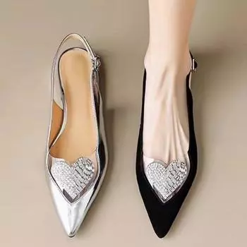 мода Женская повседневная обувь Женская мода Плоские декоративные сандалии в форме сердца Острый носок Женская обувь Повседневные сандалии 35 чёрный