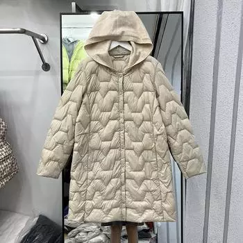 МОДА Женская вязаная шапка средней и длинной длины, легкая повседневная куртка-пуховик, модная иностранная легкая куртка-пуховик с капюшоном, одежда L абрикосовый