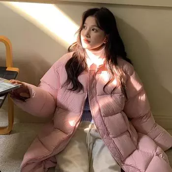 МОДА Женская зимняя длинная белая куртка на утином пуху 2024 года, женская новая корейская версия, утолщенная куртка, женская одежда One size абрикосовый