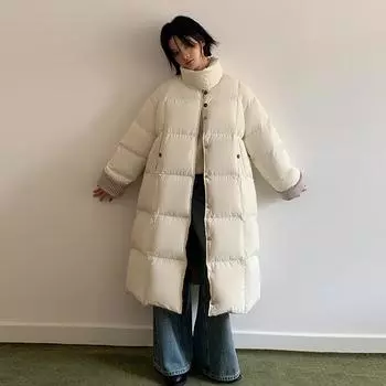 МОДА Женская зимняя новая куртка-пуховик 2024 года Женская белая утиная пуховая длинная куртка-пуховик Верх женская одежда One size серый