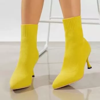 мода Женские эластичные носки сапоги осень-зима шпильки высокие каблуки вязаные ботильоны женские слипоны с острым носком на высоком каблуке Botas Mujer 36 бордовый