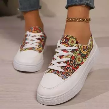 мода женские балетки принт случайная спортивная обувь беговые повседневные кроссовки дизайнер 2024 новые осенние туфли для ходьбы на шнуровке 36