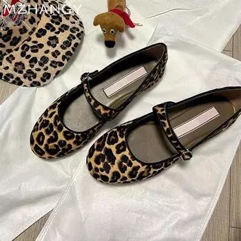 мода Женские балетки с леопардовым принтом, балетки, танцевальная обувь, повседневная обувь на плоской подошве, женская мода 2024 года, новое уютное зимнее платье Мэри Джейн Muejr Zapatos 35 леопардовый