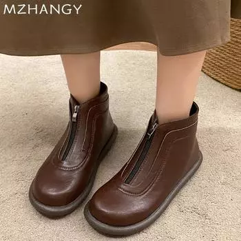 мода женские кожаные ботильоны на плоской подошве зимняя повседневная обувь женская трендовая мода 2025 зимние ботинки дизайнерское платье готические женские ботинки челси 35 чёрный