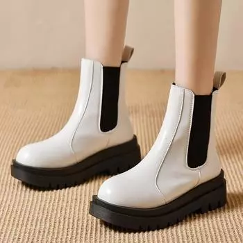 мода женские модные ботинки челси на платформе смешанные цвета из искусственной кожи ботильоны для женщин 2024 осень эластичные короткие без застежек Botas Mujer 35 чёрный