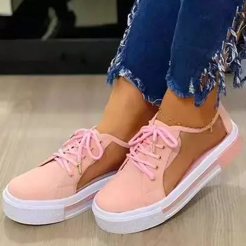 мода женские модные кроссовки на шнуровке кроссовки на платформе однотонные женские вулканизированные туфли на плоской подошве женская обувь для отдыха на открытом воздухе теннис Feminino 35 розовый