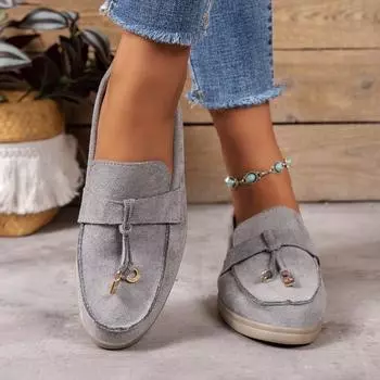 мода женские новые одинарные туфли женские модные универсальные одинарные туфли на плоской подошве повседневные мокасины женские 36 серый