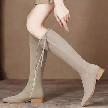 мода Женские остроносые толстые каблуки ковбойские сапоги осенние ботильоны женские винтажные британские повседневные высокие ковбойские ботинки на низком каблуке 35 хаки