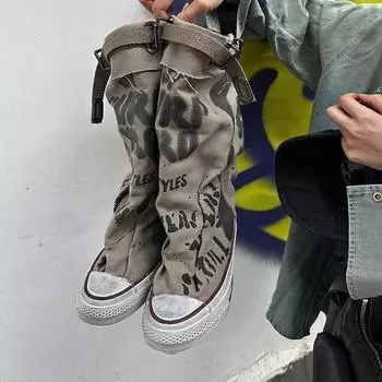 мода женские парусиновые кроссовки балетки дизайнерские зимние сапоги средней длины модная обувь женская 2024 тренд новые зимние панк-сапоги челси женская обувь 37 серый