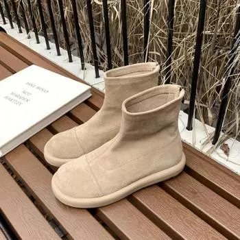 мода женские туфли на плоской подошве ботильоны на платформе замшевые повседневные туфли женские зимние брендовые 2025 трендовые кроссовки модные удобные ботинки женские 35 бежевый