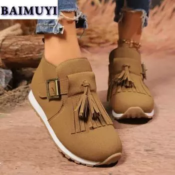 мода женские туфли на плоской подошве с бахромой мокасины повседневная спортивная обувь осень дизайнер 2025 новая мода кроссовки для путешествий бег походы Zapatillas Mujer 36 коричневый