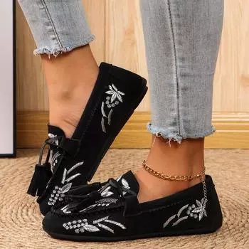 мода женские туфли на плоской подошве с принтом мокасины кроссовки спортивная обувь зима 2025 новый тренд уличные кроссовки для ходьбы путешествия повседневные туфли Zapatillas Mujer 36 чёрный