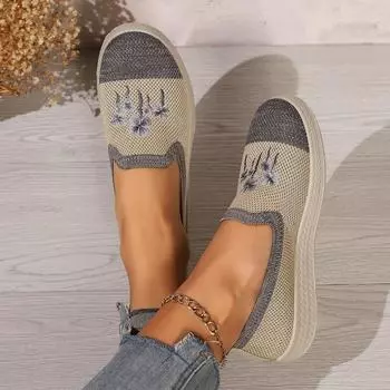 мода женские вязаные вышитые мокасины обувь 2024 осень мода новые кроссовки повседневные удобные прогулки путешествия тренд 36 серый