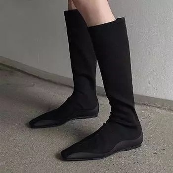 мода Женские высокие сапоги Дизайнерские туфли на плоской подошве Высокие сапоги Женские 2024 Тенденция Зимние зимние сапоги для ходьбы Модные новые ботинки челси Женская обувь 35