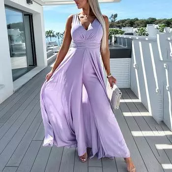 МОДА Женский модный комбинезон без рукавов с глубоким V-образным вырезом спереди и сзади S