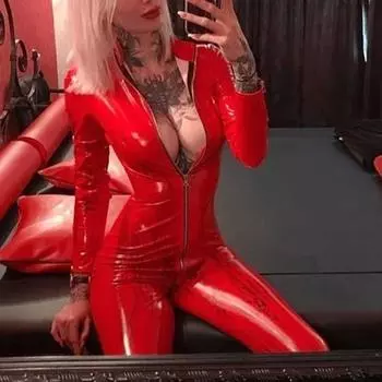 МОДА Женский модный комбинезон из красной кожи с длинным рукавом из ПВХ-латекса, боди с молнией спереди, открытый шаговый шов, эластичный уличный комбинезон большого размера S