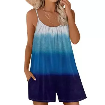 МОДА Женский повседневный комбинезон с градиентным принтом, без рукавов, свободный, регулируемый, с карманами S