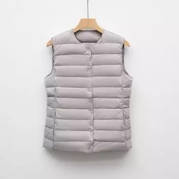 МОДА Женский жилет Пуховик Жилет Подкладка Короткий Без Рукавов Легкий и Тонкий Внутренний Осенне-Зимний Круглый Вырез Пуховик Одежда M