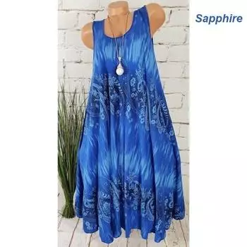 МОДА женское платье с круглым вырезом и цифровым цветочным принтом без рукавов, мини-платье больших размеров, S-5XL S светло-синий