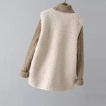 МОДА Жилет из овечьей шерсти женский весна и осень 2024 новый корейский вариант свободный меховой интегрированный жилет с одеждой M 100-62.5 kg