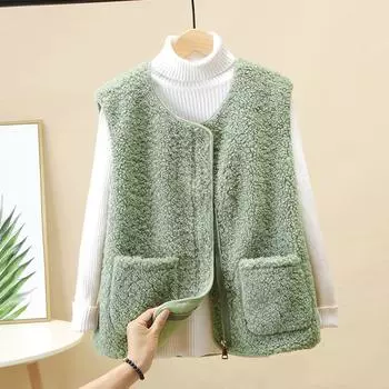 МОДА Жилет из овечьей шерсти Женский меховой жилет 2024 года, новая весна и осень Корейская версия, универсальный жилет, жилет, жилет Одежда XS is suitable for within 40kg