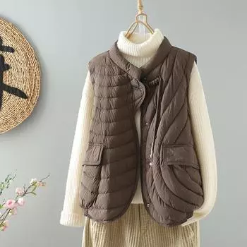 МОДА Жилет на пуговицах Guofeng Design, жилет женский, 2024 года, зима, новый легкий и тонкий теплый жилет из твила, одежда M чёрный